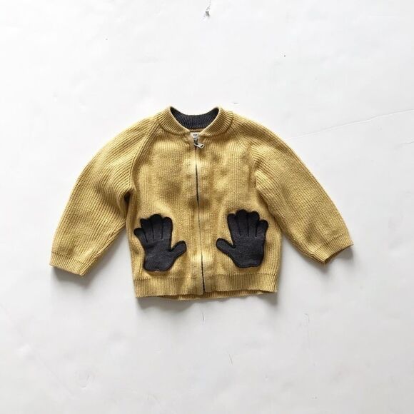 Zara yellow knit zip up hoodie play 6-9 months - Picture 1 of 2